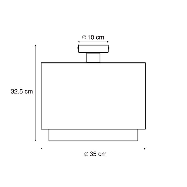 Maße der Deckenleuchte: Höhe 32,5 Zentimeter, Schirmdurchmesser 35 Zentimeter, Baldachindurchmesser 10 Zentimeter.