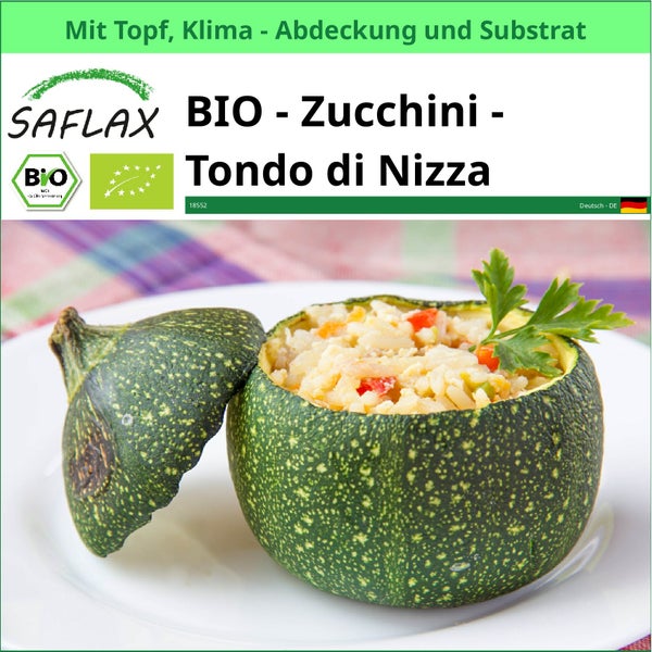 Bio Zucchini Tondo di Nizza von Saflax mit Topf, Klimaabdeckung und Substrat