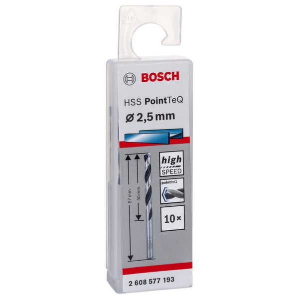 Bosch 10x HSS PointTeQ DIN 338 2,5 x 30 x 57 mm - 2608577193