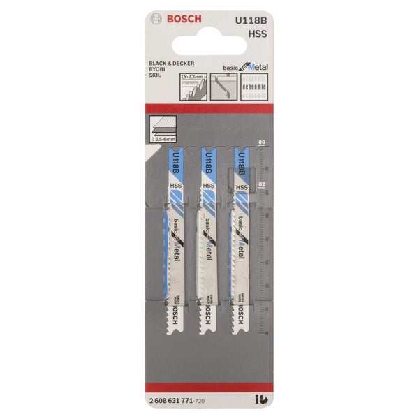 Bosch 3x Stichsägeblatt U 118 B Basic for Metal - 2608631771