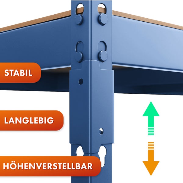 FLOORDIREKT Schwerlastregal Rhino - bis 1050 kg - Pulverbeschichtet - 180 x 90 x 45 cm Blau