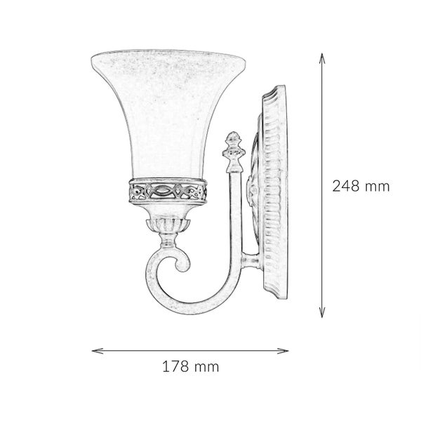 Technische Zeichnung einer Wandleuchte mit den Maßen 248 mm Höhe und 178 mm Breite.