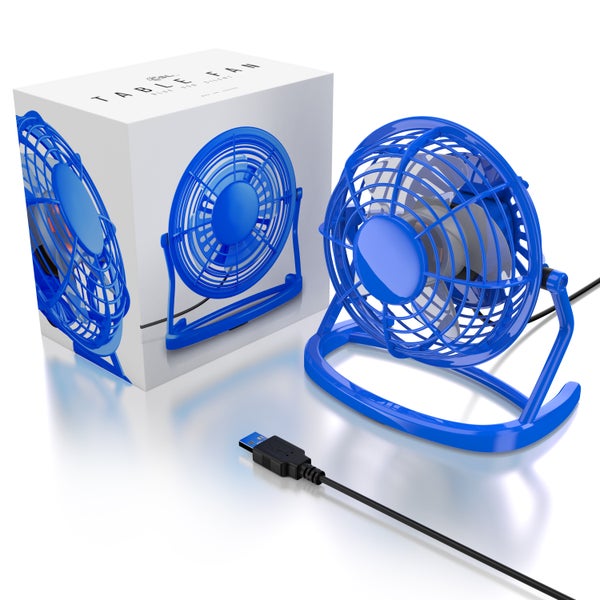 CSL Mini USB-Ventilator, Tischventilator neigbar, An/Aus-Schalter, optimal für den Schreibtisch, blau