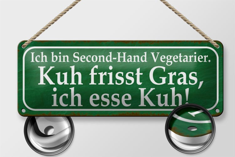 Blechschild Spruch 27x10cm ich bin Second-Hand Vegatarier Dekoration