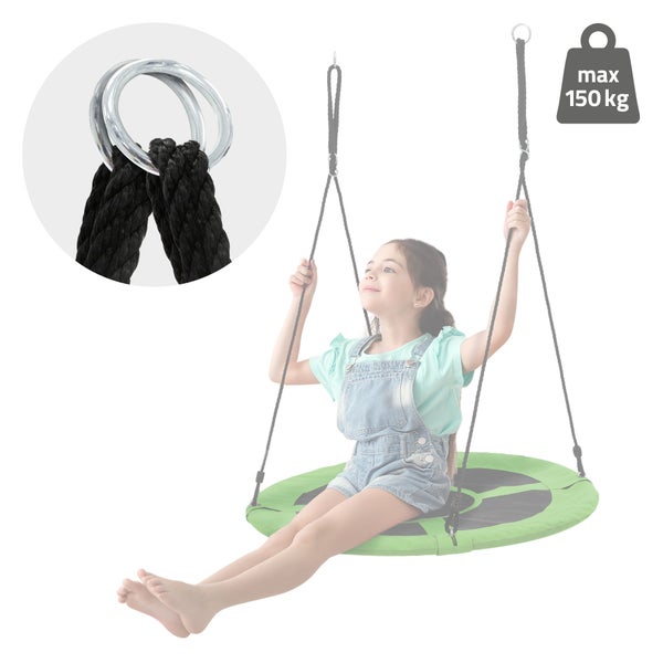 ECD Germany Nestschaukel Ø100 cm, Grün, Tellerschaukel für Kinder & Erwachsene, Höheverstellbare Kinderschaukel Outdoor, Hängeschaukel 150 kg belastbar, Gartenschaukel Rundschaukel geschlossener Sitz
