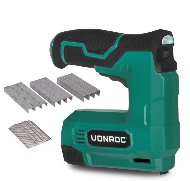 VONROC Akku Tacker & Nagelpistole - 2in1 Tacker für Holz, 4V Akku Nagler - Inkl. 900 Tackerklammern, 300 Nägel, 30 Schuss pro Minute, variable Schlagkraft