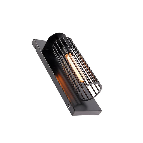 Schwarze Wandleuchte mit Käfigschirm und Leuchtmittel