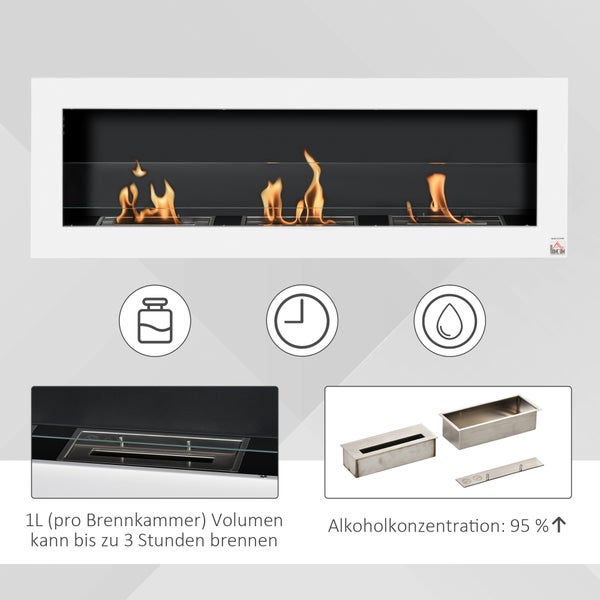 HOMCOM, Ethanol-Kamin, Bio-Ethanol-Brenner, 120B x 15T x 40H cm, Stahl, Weiß