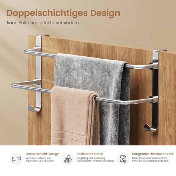 EMKE Handtuchhalter und Handtuchhaken Edelstahl Türgarderobe Ohne Bohren, 41x18x12.4cm Tür Hakenleiste Glanzchrom