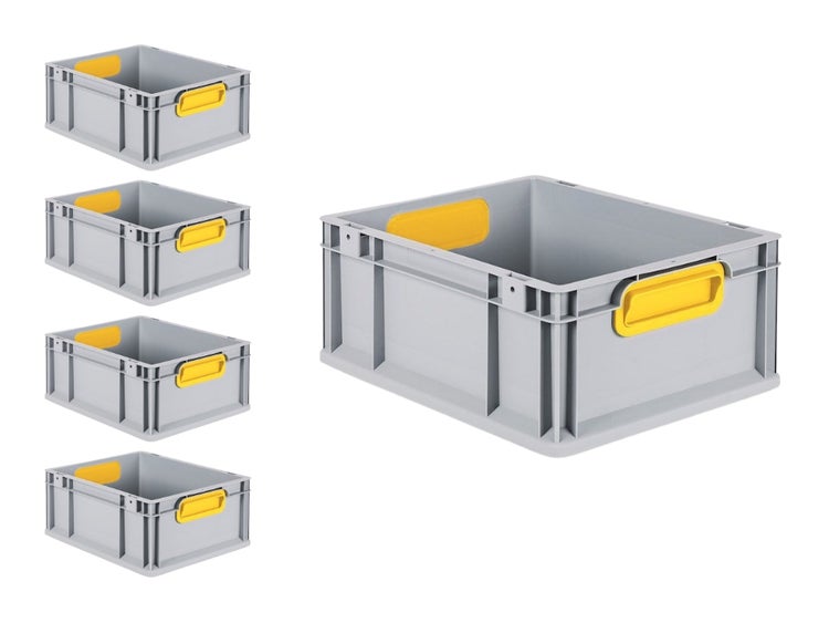 PROREGAL Spar Set 5x Eurobox Nextgen Color HxBxT 17 x 30 x 40 cm 16 Liter Griffe Gelb Geschlossen Glatter Boden Eurobehälter Transportbox