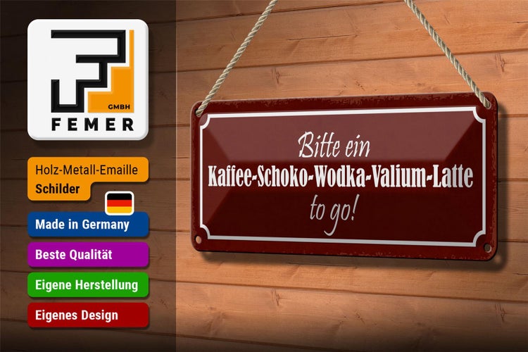 Blechschild Spruch 27x10cm bitte Kaffee-Schoko-Wodka to go Dekoration