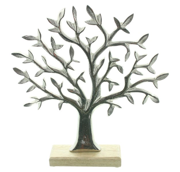 FRANK FLECHTWAREN | Baum Silber, ALUMINIUM, HOLZ, 29 x 5 x 31,5 cm