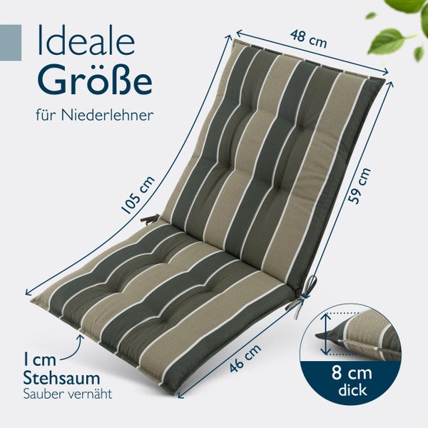 Gestreiftes Polster für Niedriglehner mit den Maßen 48 x 105 x 59 cm und einer Dicke von 8 cm