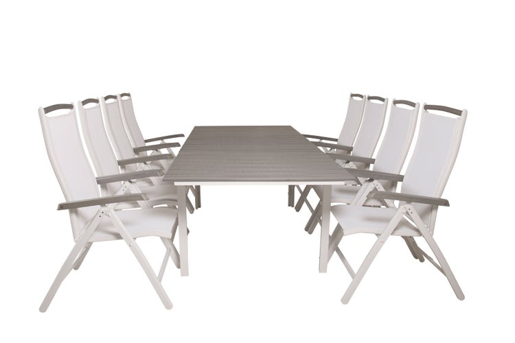 Levels Gartenset Tisch 100x160/240cm und 8 Stühle 5posalu Albany weiß, grau. 100 X 160 X 75 cm