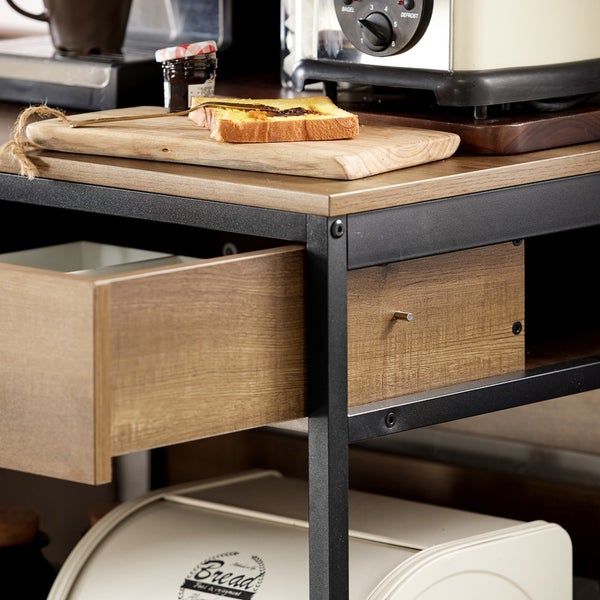 Küchenwagen mit Schubladen, Holzplatte und Metallrahmen