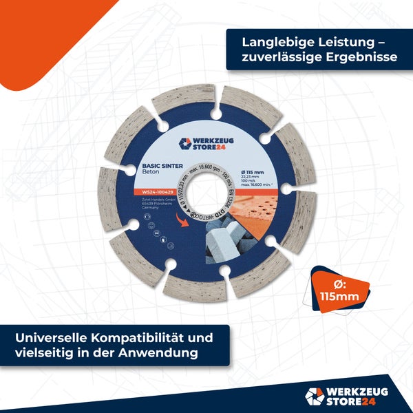 Werkzeugstore24 Diamanttrennscheibe für Beton, Ziegel und Rasenkantensteine