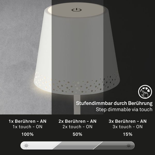 LED Akku-Tischleuchte Tischlampe höhenverstellbar IP44 weiß RGB innen außen