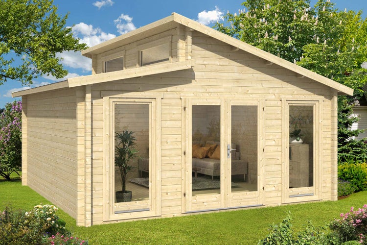Alpholz Gartenhaus Narvig-B Gartenhaus aus Holz in Pinie, Holzhaus mit 40 mm Wandstärke, Blockbohlenhaus mit Montagematerial imprägniert 5x5m