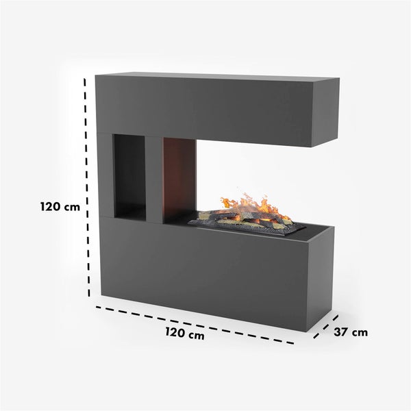 GLOW FIRE Elektrokamin 'Schiller' Pocket | Wasserdampf Kamin mit OMC 600 inkl. Holz in Grau als Raumteiler | HxBxT: 120x120x37 cm