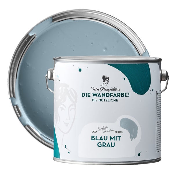 MissPompadour abwaschbare Wandfarbe 2.5L Blau mit Grau - hohe Deckkraft und Ergiebigkeit - matte, scheuerbeständige Innenfarbe - geruchsarm, wasserbasiert, atmungsaktiv - Die Nützliche