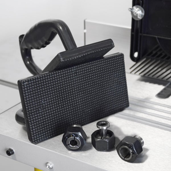 Andrückvorrichtung und Spannzangen für Frästisch