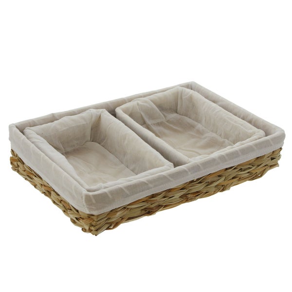 FRANK FLECHTWAREN | Eckiges Korbset, 3tlg., BAMBUS, WASSERHYAZINTHE, 2 Körbe 20 x 15 x 6 cm, 1 Korb 33 x 23 x 7 cm
