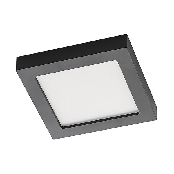 Quadratische LED-Deckenleuchte mit schwarzem Rahmen und weißer Leuchtfläche.