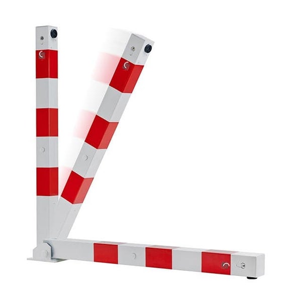 Stahl Absperrpfosten Comfy 70x70mm weiß-rot klappbar Zylinderschloss +Bodenanker / Verschiedenschließend