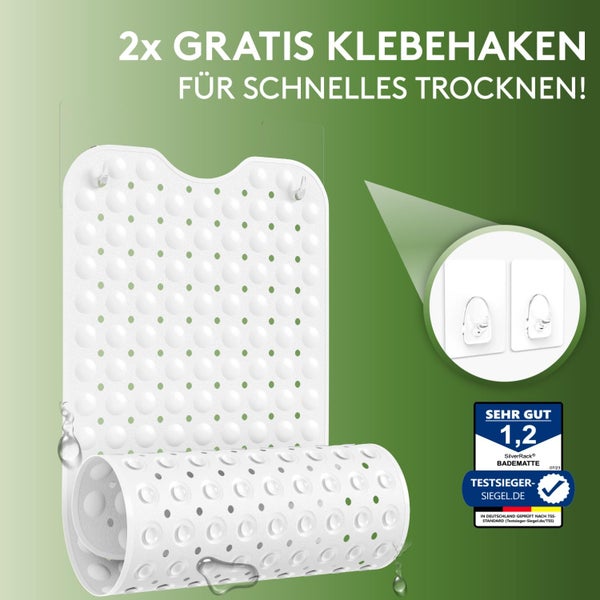 SilverRack Badewannenmatte 100x40 cm (Weiß) - Antirutschmatte Badewanne BPA frei für Kinder und Babys - Duschmatte schimmelresistent & maschinenwaschbar - Badematte rutschfest