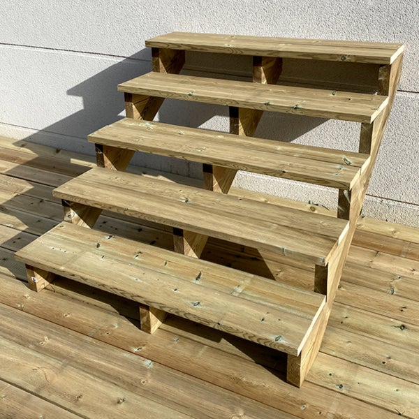 Außentreppe, Gartentreppe, Terrassentreppe  Holz H88cm 5 Stufen, Breite 120cm, OHNE Setzstufen