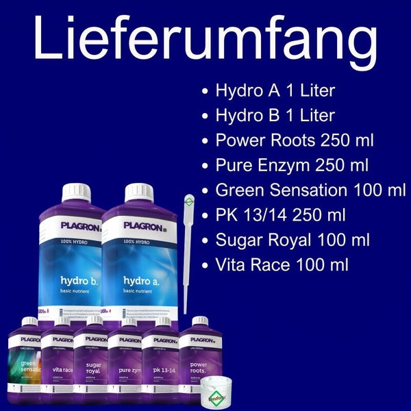 Plagron Dünger Set mit Hydro A, Hydro B, Power Roots, Pure Enzym, Green Sensation, PK 13/14, Sugar Royal und Vita Race