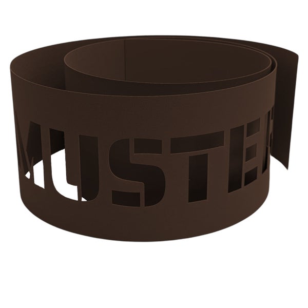 Braunes Kaminholzregal mit ausgestanztem Schriftzug