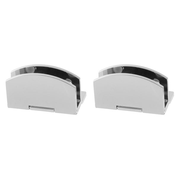 Zwei Glasverbinder aus Metall fuer Glasregale und Vitrinen zur stabilen Befestigung