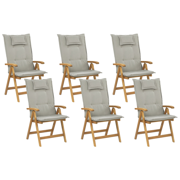 Set mit 6 Stühlen und Sitzkissen JAVA Akazienholz Taupe