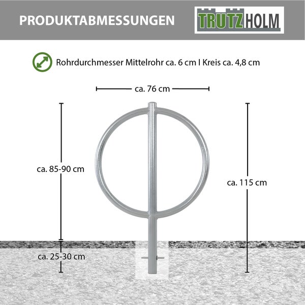 Fahrradanlehnbügel 115 x 76 cm Stahl feuerverzinkt Ø 60 mm zum Einbetonieren Fahrradständer in grau   Typ O