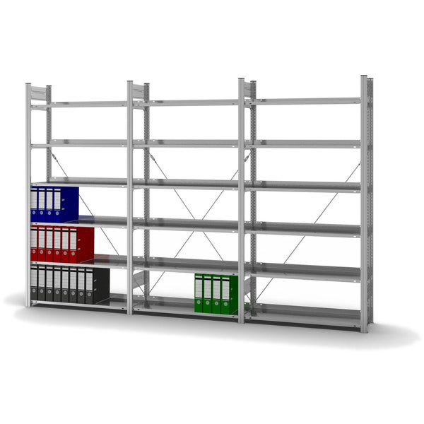 PROREGAL Aktenregal Stecksystem T-Profil Grundregal HxBxT 200 x 100 x 30 cm 6 Ebenen Fachlast 60 kg Einseitig Nutzbar Verzinkt