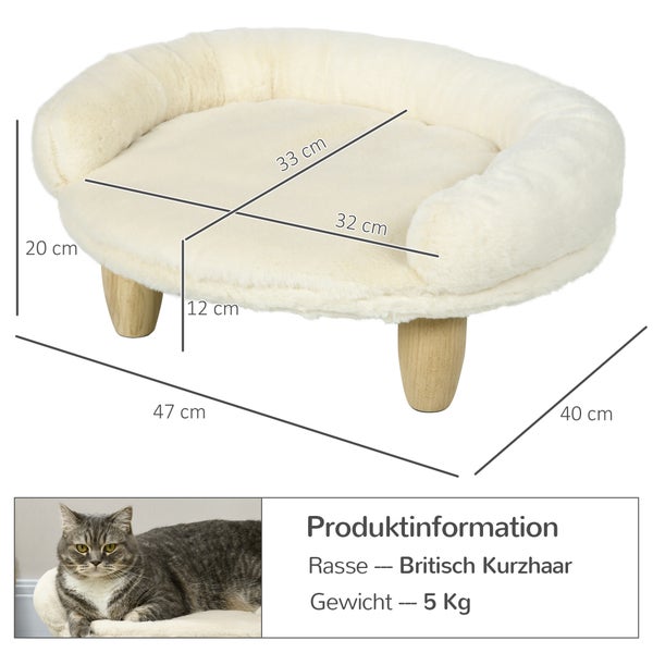 PawHut Hundesofa, Hundebett, Haustiersofa mit Erhöhtem Design, Hundecouch, Katzensofa, Hundesessel mit Holzbeine, Flanelle, Creme, 47 x 40 x 20 cm