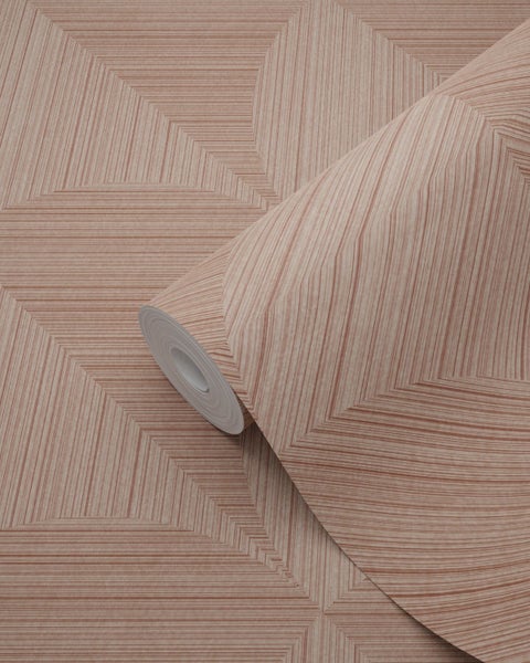 Tapete mit geometrischem Muster aus feinen, konzentrischen Linien, die rechteckige und kreisförmige Segmente bilden.