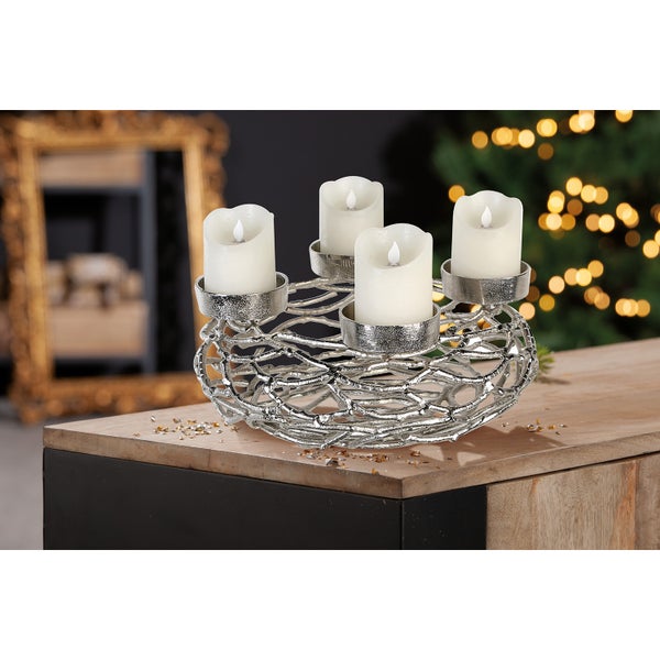 Adventsleuchter GILDE Leuchter Höhe 15cm Durchmesser 37cm silberfarben Aluminium