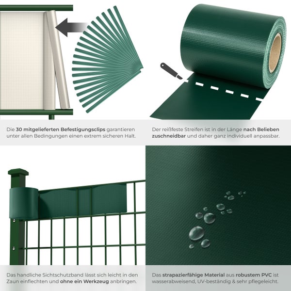 Sichtschutzstreifen aus PVC mit Befestigungsclips für Gartenzaun