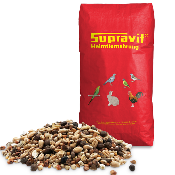 Supravit Heimtiernahrung Sack mit einer Mischung aus Tierfutter.