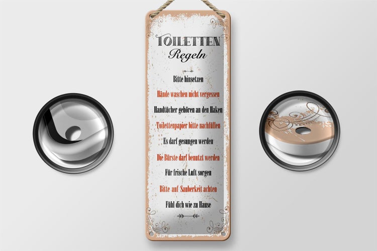 Blechschild Spruch Toilletten Regeln darf gesungen 10x27cm
