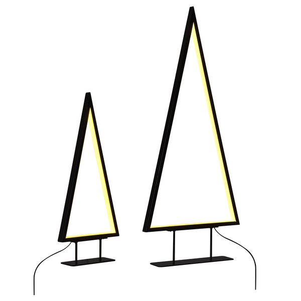 Zwei dreieckige LED-Leuchten mit schwarzem Rahmen