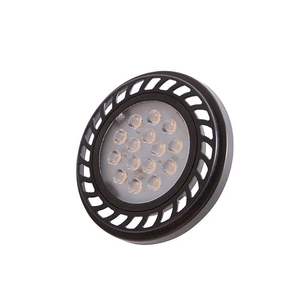 Rundes LED-Leuchtmittel mit schwarzem Gehäuse und strukturierter Linse.