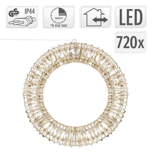 ECD Germany LED Weihnachtskranz Ø50cm mit 720 warmweißen Micro LEDs & Timer, IP44 Wasserdicht Innen/Außen, 3D Metallkranz LED Beleuchtung, Hängekranz Lichterkranz Leuchtkranz Türkranz Weihnachtsdeko