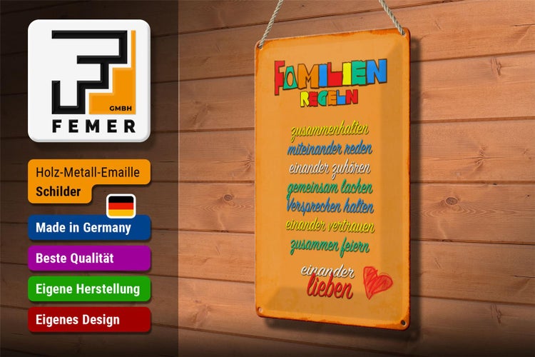 Blechschild Spruch 20x30cm Familien Regeln Schild