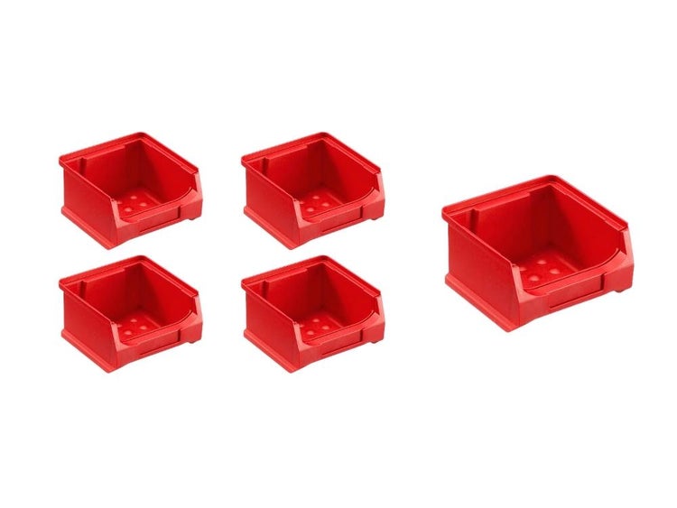 PROREGAL SparSet 5x Rote Sichtlagerbox 1.0 HxBxT 6 x 10 x 10 cm 0,4 Liter Sichtlagerbehälter