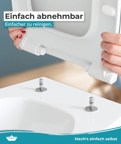 Ein abnehmbarer WC Sitz zur einfachen Reinigung der Toilette mit Befestigungssystem.