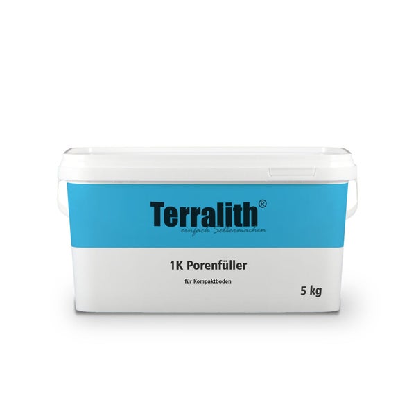 Terralith Einkomponenten-Porenfüller für Kompaktboden in einem 5 Kilogramm Eimer.
