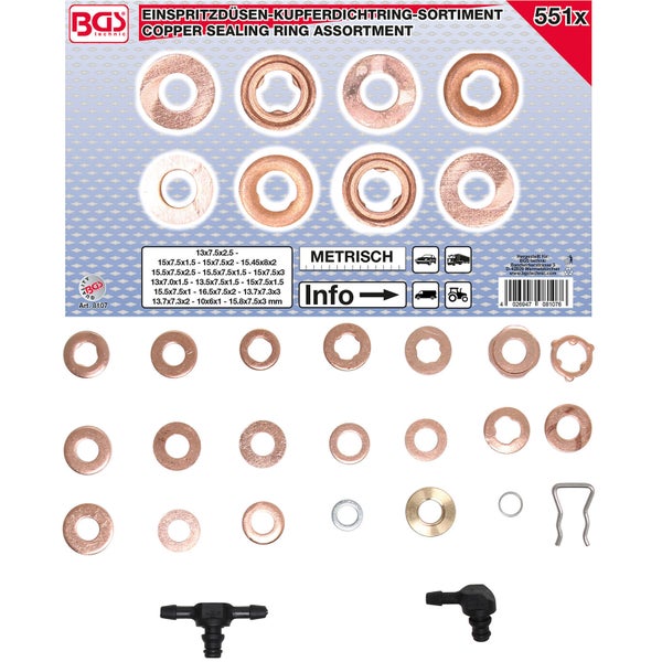 BGS Einspritzdüsen-Kupferdichtring-Sortiment 551tlg. - 8107